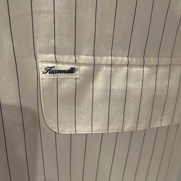 Faconnable winter white & navy pinstriped jacket NWT new/never worn Small - Picture 2 of 9